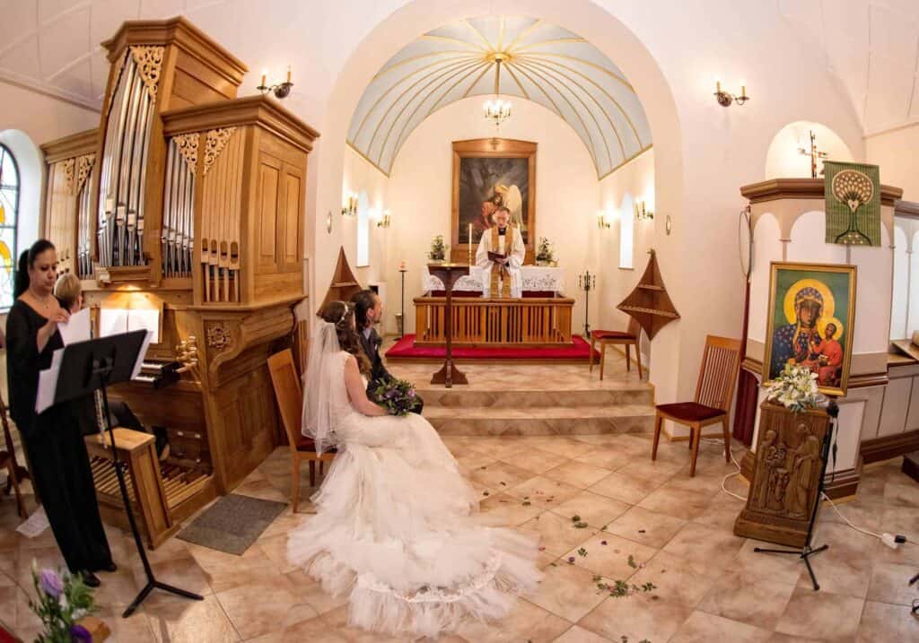 A wedding ceremony in an Icelandic church
