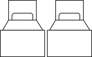 Black and white line drawing of two twin beds.
