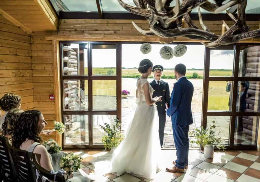 A wedding ceremony at Hotel Rangá in Iceland. 