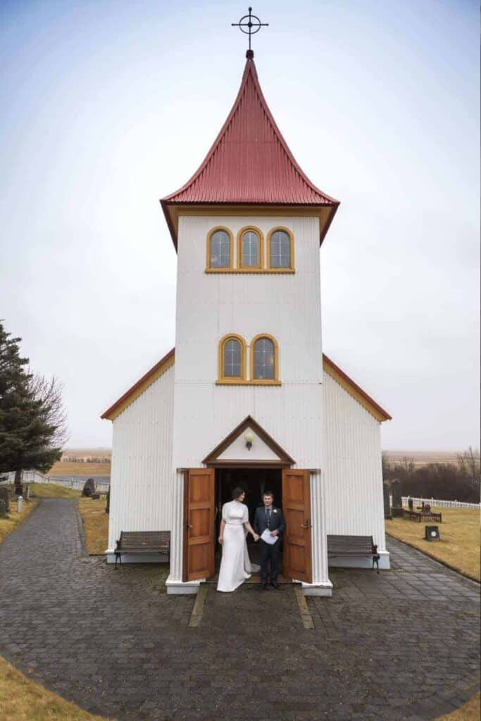 A wedding at Oddi church in Iceland. Wedding photoshoot.