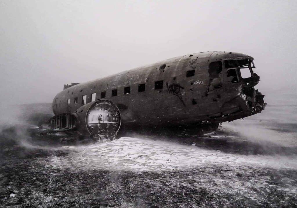 The airplane wreck at Sólheimasandur black sand beach. 