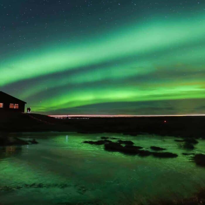 Green northern lights in the sky over Hotel Rangá's Observatory.