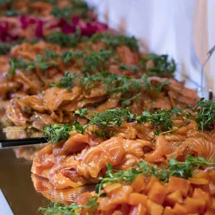 Platters of cured salmon at Hotel Rangá's Christmas buffet.