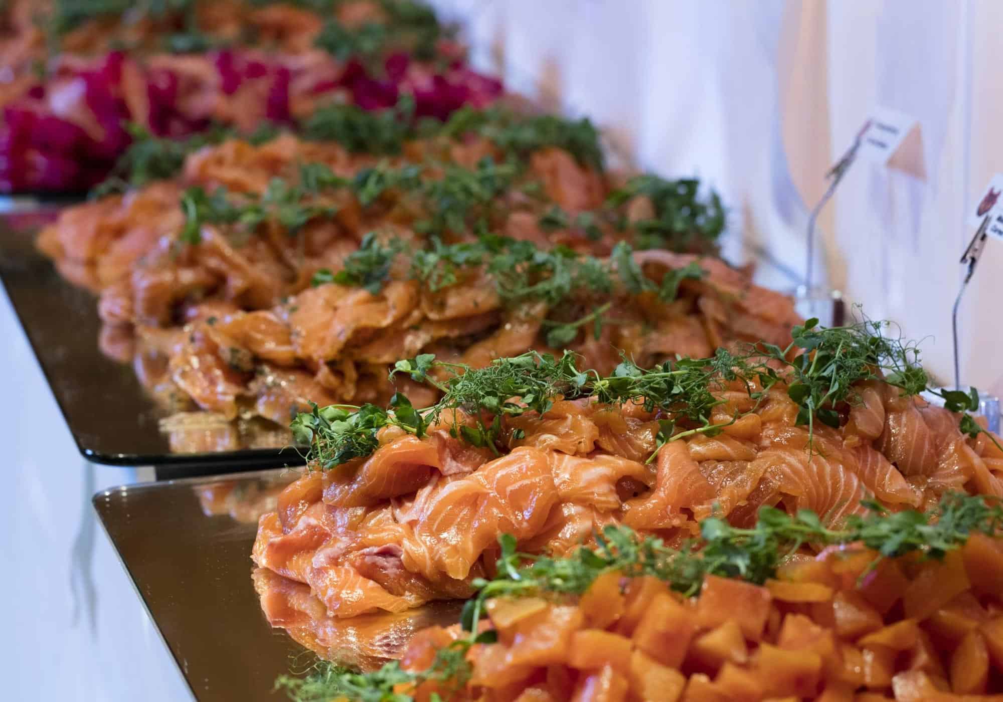 Platters of cured salmon at Hotel Rangá's Christmas buffet.
