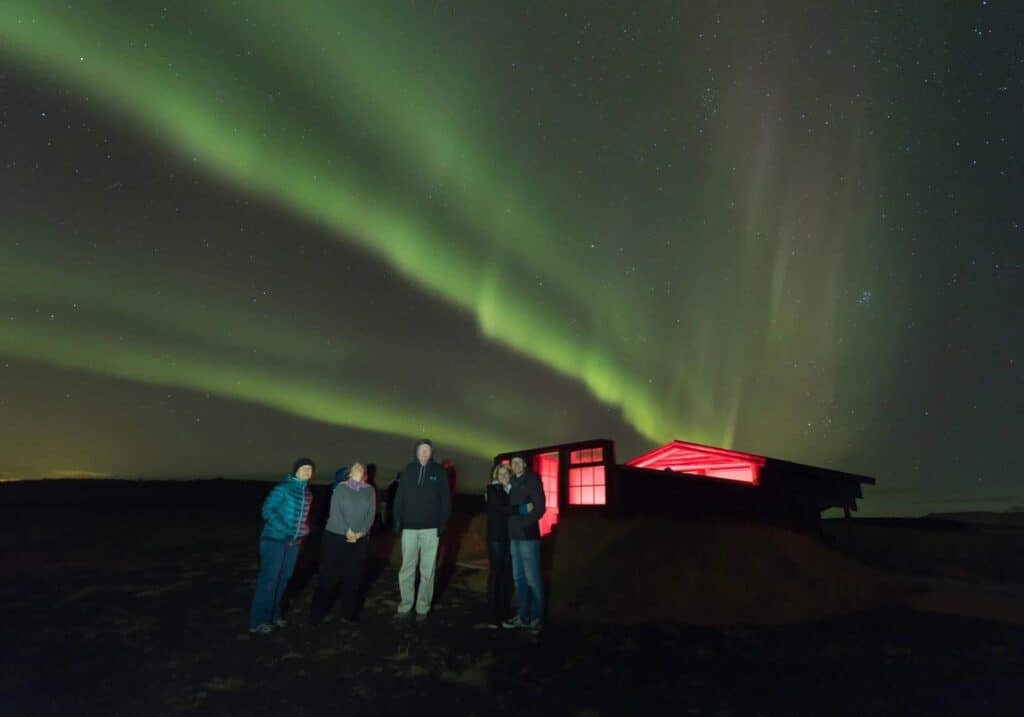Guests at Hotel Rangá in front of the Rangá Observatory. 