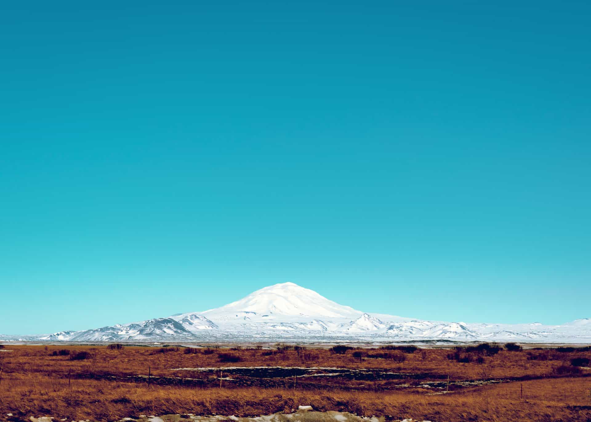 South Iceland's Hekla volcano covered in snow.