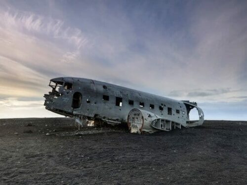 The DC3 plane wreck sitting on black sands on the Icelandic coast.