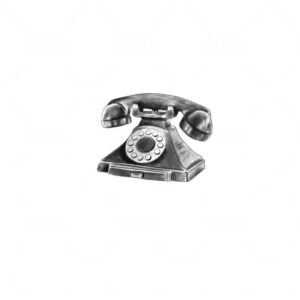 Black and white hand drawn image of old-fashioned telephone.