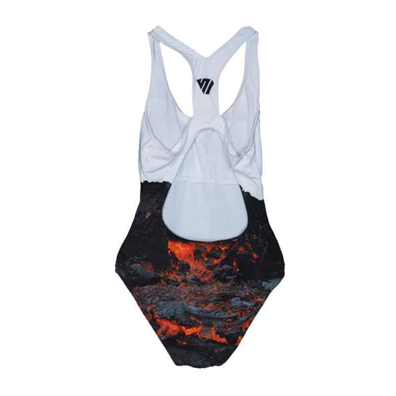 Back view of volcano swimsuit by Secret of Iceland.