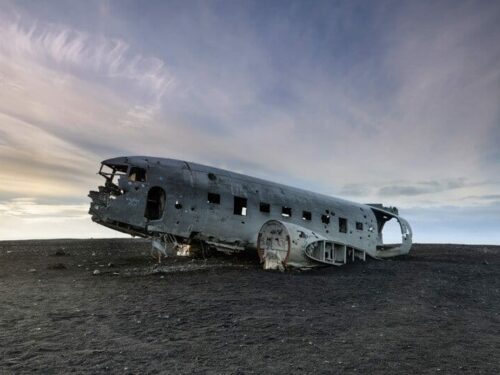 The abandoned DC plane on Sólheimasandur black sand beach in south Iceland.