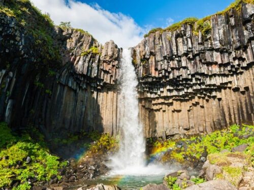 Svartifoss waterfall in in Skaftafell in Vatnajökull National Park located in south Iceland.