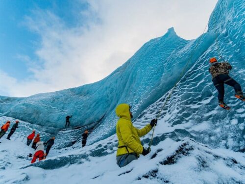 Ice climbers on the Vatnajökull glacier.