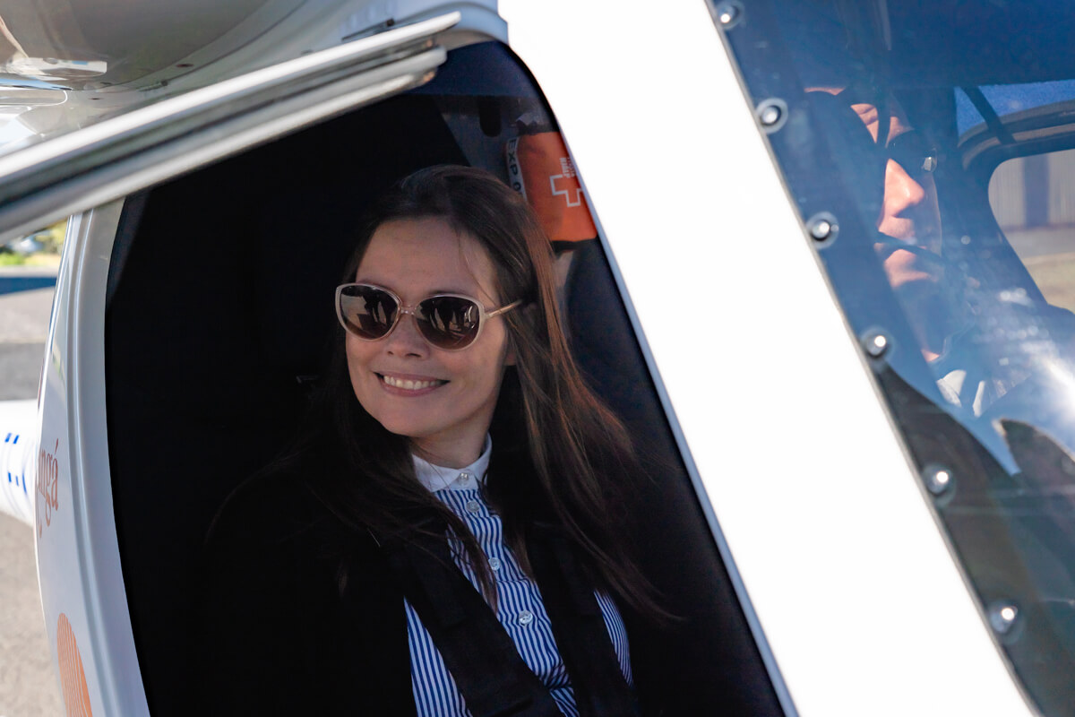 Prime minister of Iceland, Katrin Jakobsdottir, in the first electric aircraft