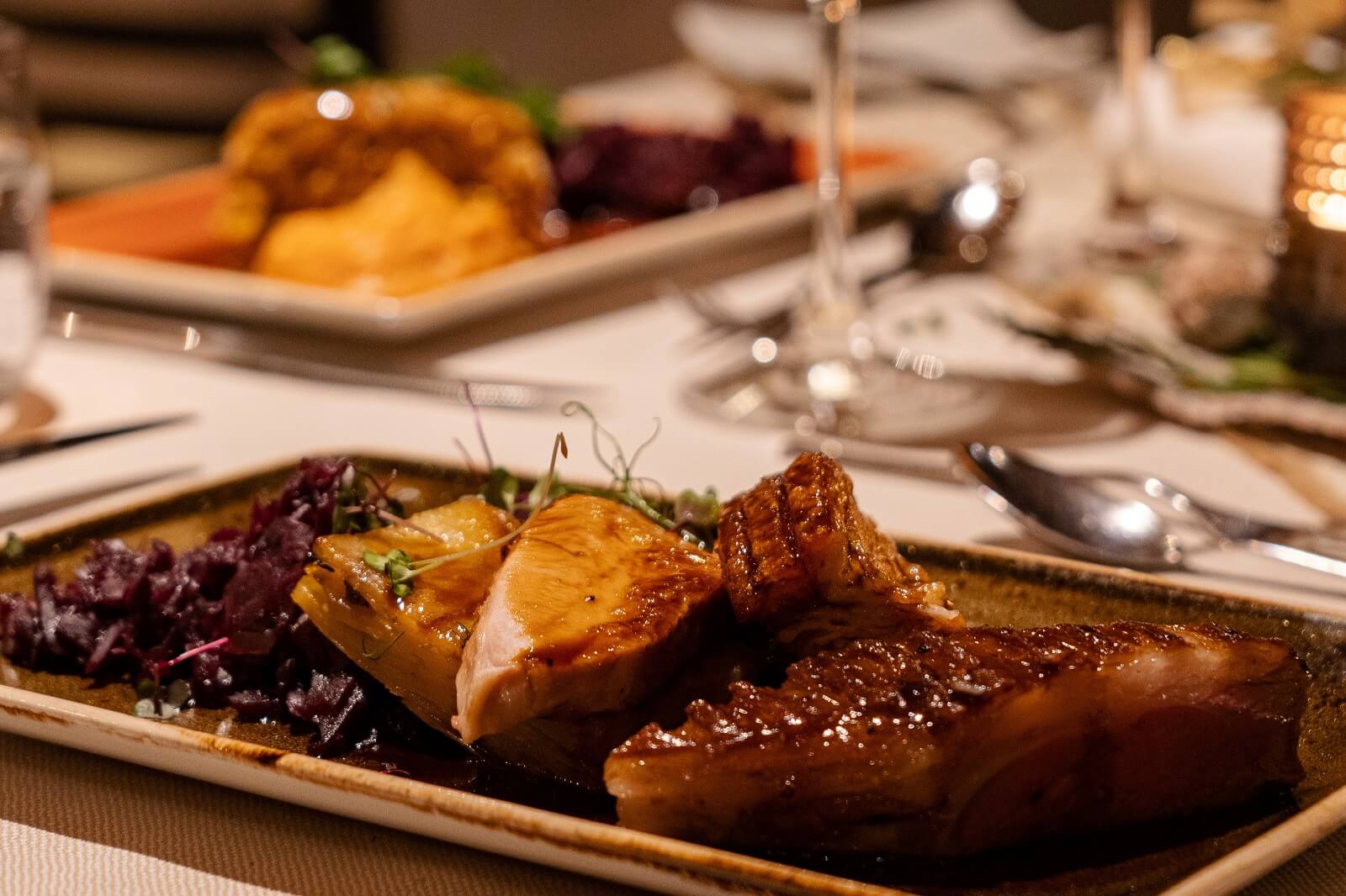 Plate of turkey, lamb and roast pork at Hotel Rangá.