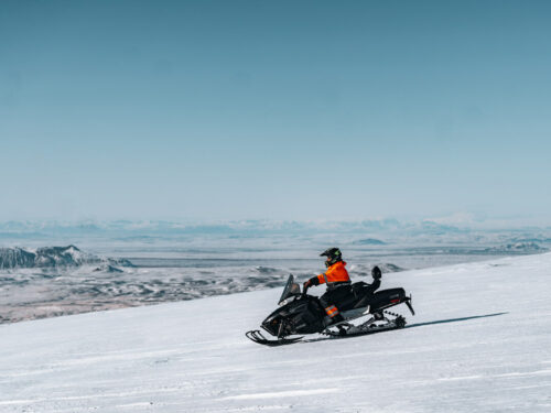 Snowmobiling in Iceland on top of Eyjafjallajökull.