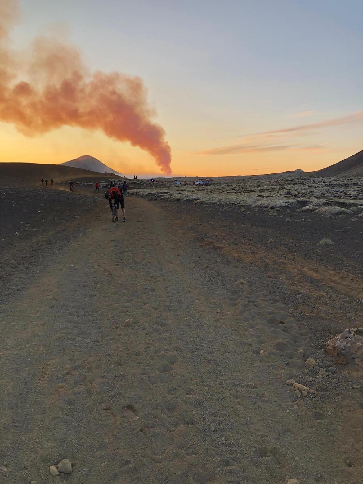 View of the trail towards the 2023 volcano at Litli Hrútur in Iceland.