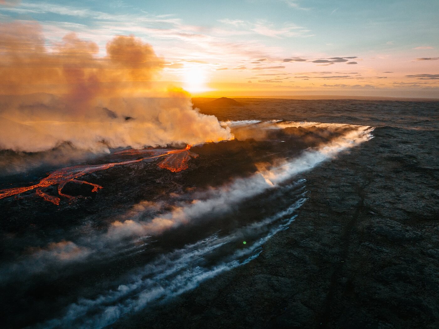 Overhead view of Iceland's newest volcano erupting in July 2023 near Litli Hrútur.