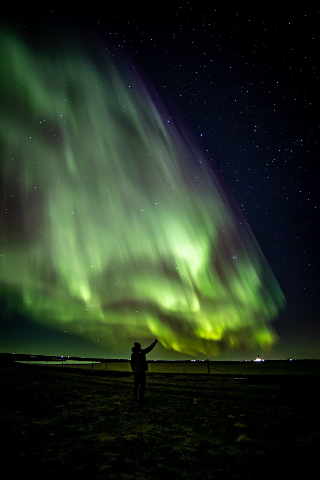 Northern Lights dancing above Hotel Rangá in south Iceland